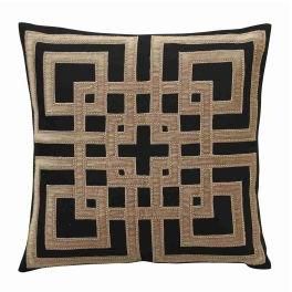 Applique Embroidered Black & Beige Cushion Cover