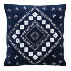 Applique Embroidered White & Blue Cushion Cover