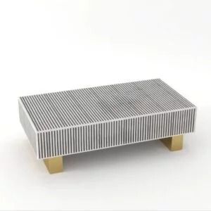 Bone Inlay Coffee Table Black Stripe Pattern