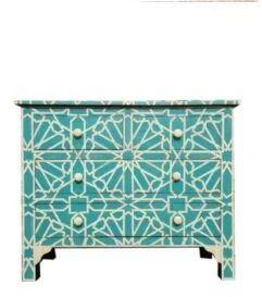 Bone Inlay Teal and White Chest of Drawer