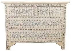 Bone Inlay White Chest of Drawer Dresser