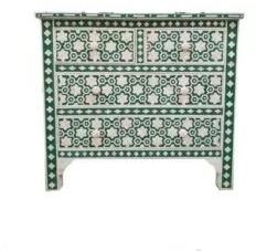 Floral Bone Inlay Green Chest Of Drawers