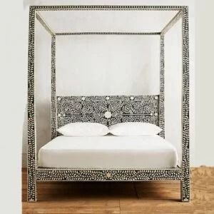 Floral Pattern Black Bone Inlay Bed