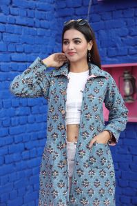 Cotton Printed Reversible Quilted Jackets for ladies