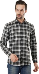 BLACK WHITE DOMINANT CHECK TWILL CASUAL SHIRT