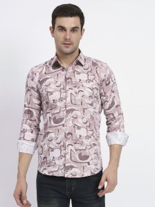 ROSY BROWN MAJESTIC GEO-ABSTRACT PRINTED CASUAL SHIRT
