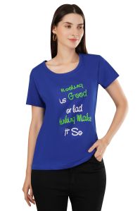 WOMEN'S BLUE PRINTED T-SHIRT