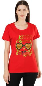 WOMEN'S RED PRINTED T-SHIRT