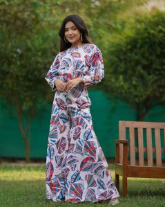 High Neck Top Kite Printed Flared Pant Co-Ord Set