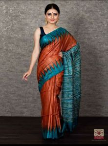 Tussar silk saree ikkat print