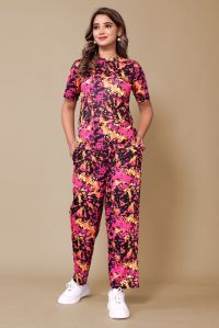 Ladies Black and Pink Printed Half Sleeves Co-Ord Set