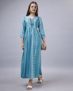 Ladies Chanderi Blue Cotton Gown