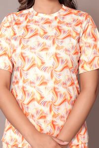 Ladies Orange Printed Half Sleeves Co-Ord Set