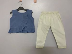 Blue White Crop Top Pant Set