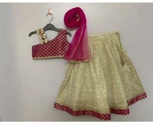 Pink Golden Kids Ghagra Choli