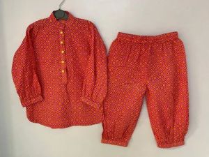 Red Girls Kids Kurta Pajama Set