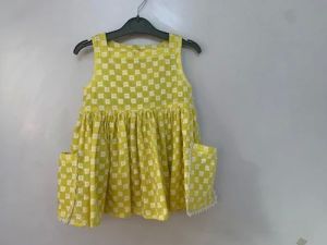 Yellow Dotted Printed Girls Kids Frock