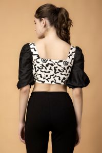 Ladies Black Printed Crop Top