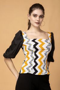 Ladies Printed Orange Top