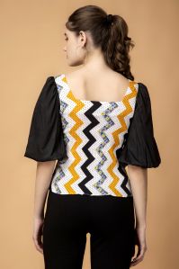Ladies Printed Orange Top