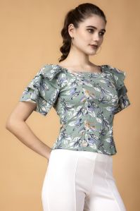 Ladies Green Printed Top