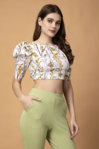 Ladies Printed White Crop Top