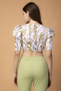 Ladies Printed White Crop Top