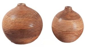 Brown Wooden Flower Vase Set of 2 Pcs