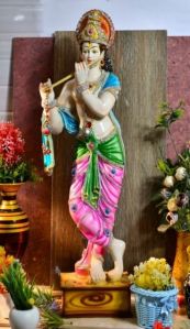 Polyresin Standing Krishna With Jarkan Work Statue
