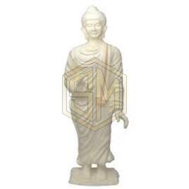 White Stone Standing Buddha Statue