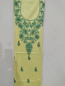 Yellow Cotton Embroidered Unstitched Suit