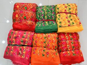 Embroidered Net Unn Work Chunri Fabric