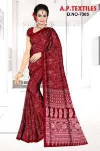 heavy printed designer silk crepe fancy sarees