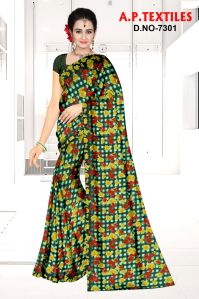 Heavy Printed Renial Sarees with Blouse Multicolor for Women