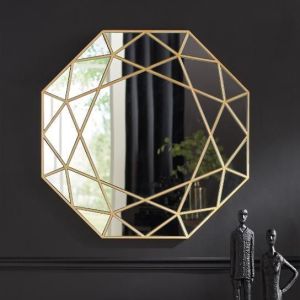 Gold Geometric Facets Motif Mirror