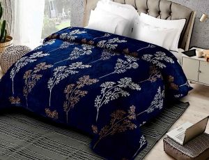 Dove Blue Woolen Printed Double Bedsheet