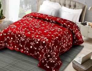 Dove Red Woolen Printed Double Bedsheet