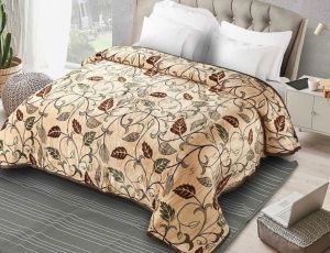 Dove Woolen Leaf Printed Double Bedsheet