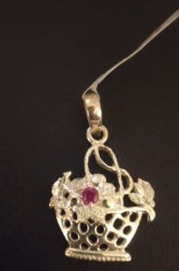 92.5 Silver Flower Basket Pendant