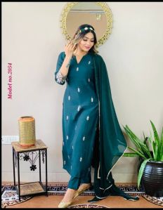 Ladies Blue Kurti with Dupatta and Bottom