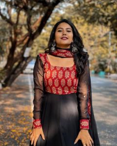 Ladies Red & Black Gown with Dupatta