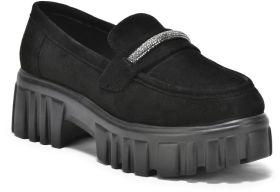 Ladies Black Suede Loafer Shoes
