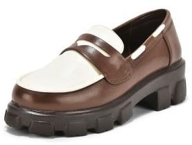 Ladies Brown and White Slip On Loafer Shoes