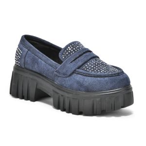 Ladies Denim Blue Slip On Loafer Shoes
