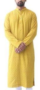 Mens Cotton Yellow Chikan Kurta