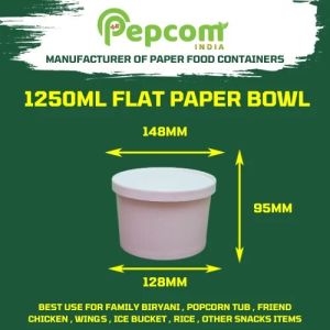 1250ml Flat Disposable Paper Container with Lid
