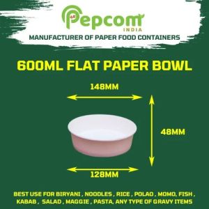 600ml Disposable Flat Paper Container with Lid