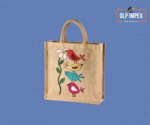 Bird Hand Painted Jute Bag