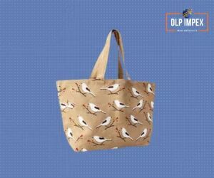 Bird Print Jute Beach Bag