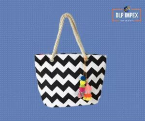 Black & White Jute Beach Bag